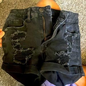 aero high rise black jean shorts